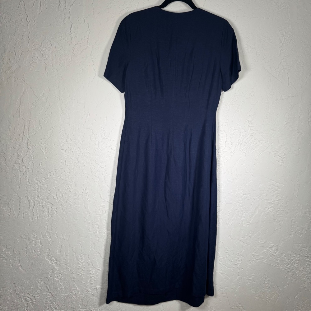 Orvis Navy Blue Linen Blend Button Down Midi Dress Womens 10 M L | Boho - Picture 11 of 12